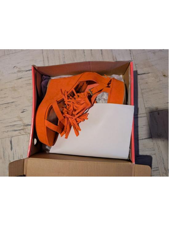 Charlotte Russe Shoes - Women's Charlotte Russe Orange Fringe Wedge Sandals Size 9